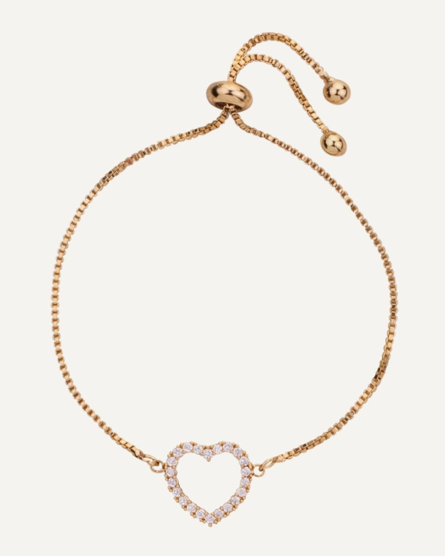 Rose gold bracelet with a heart-shaped clasp on a white background