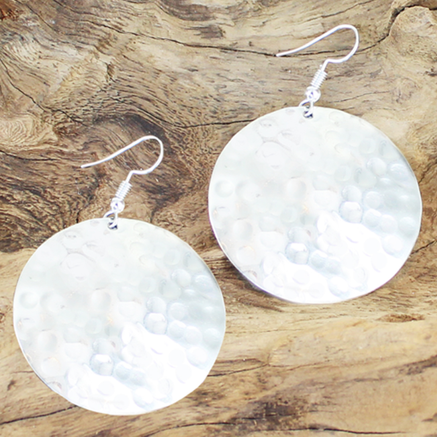 Beaten Metal Disk Earrings