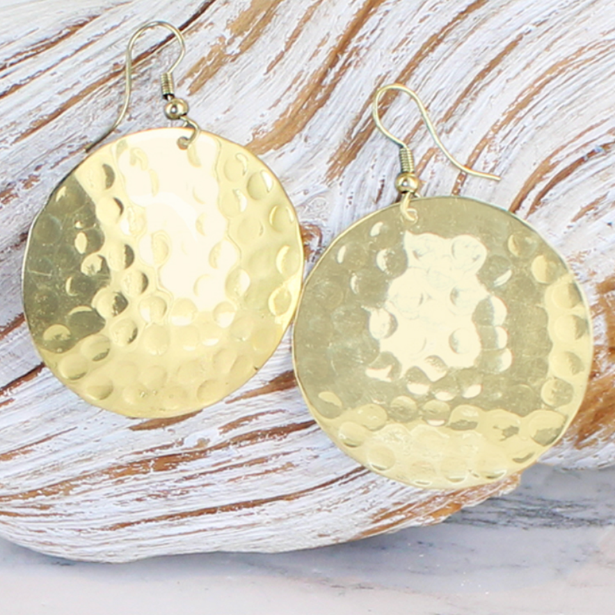 Beaten Metal Disk Earrings