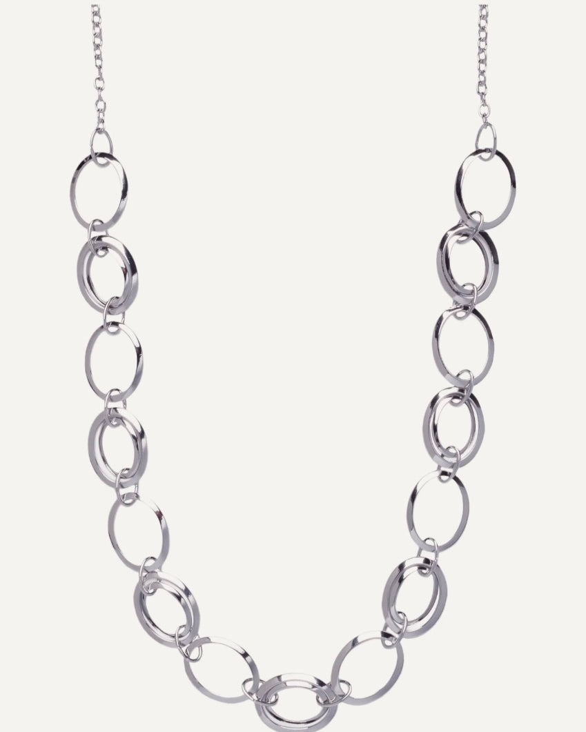 Silver chain necklace on a white background