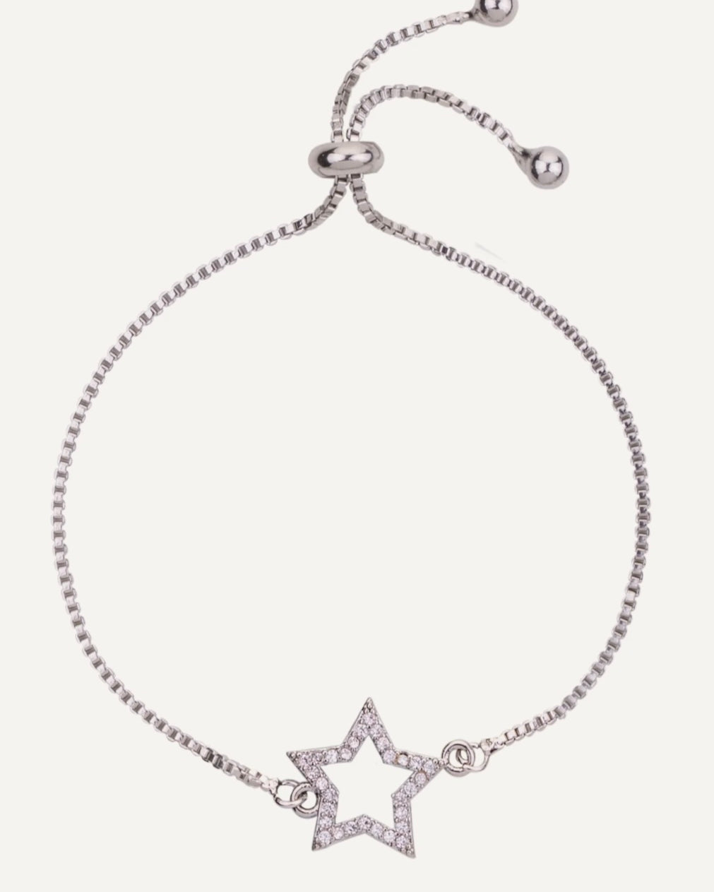 Silver bracelet with a star-shaped clasp on a white background