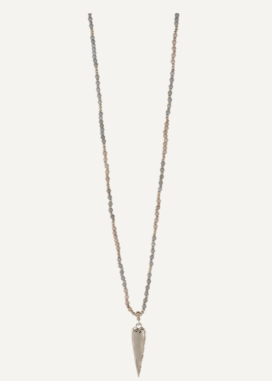 Beaded Necklace with a heart pendant on a white background