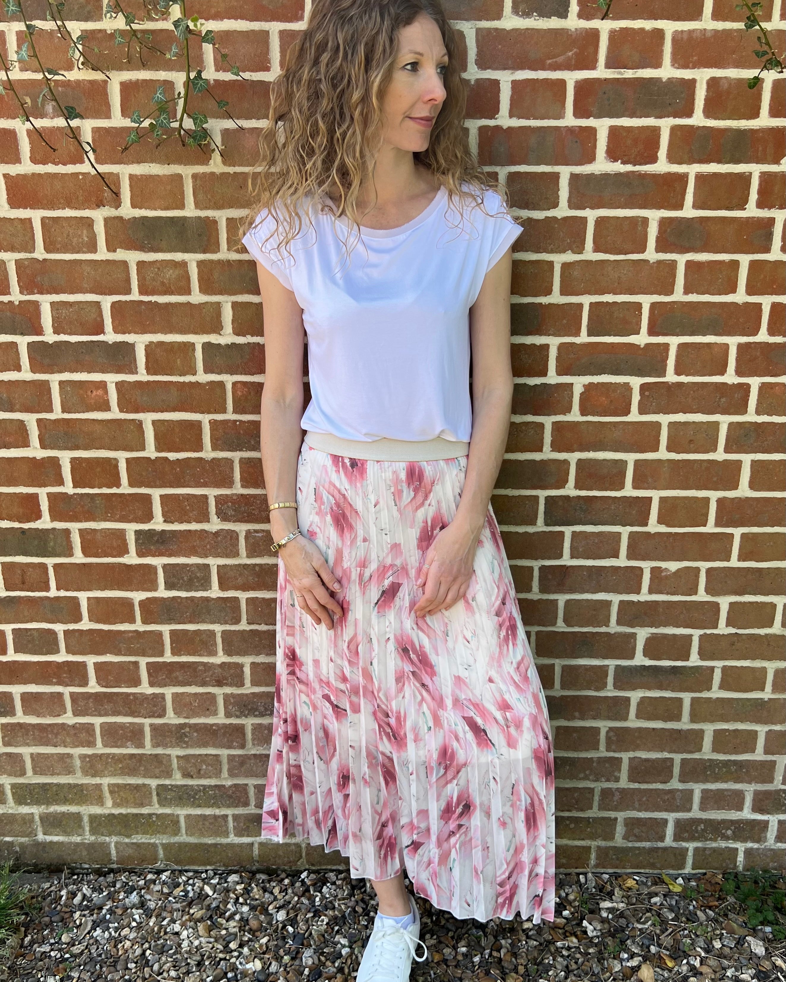 pink flora vera skirt
