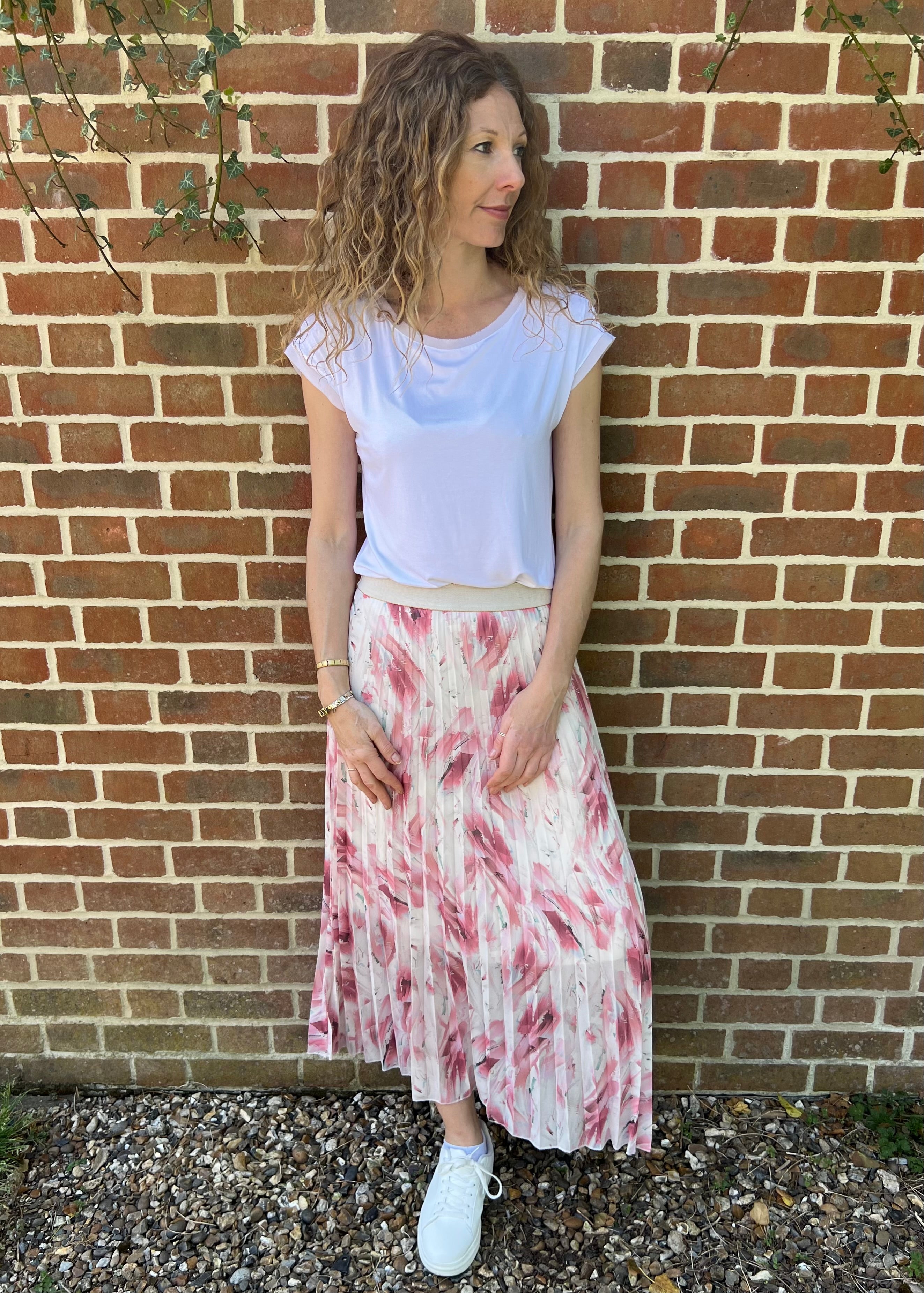 pink flora vera skirt