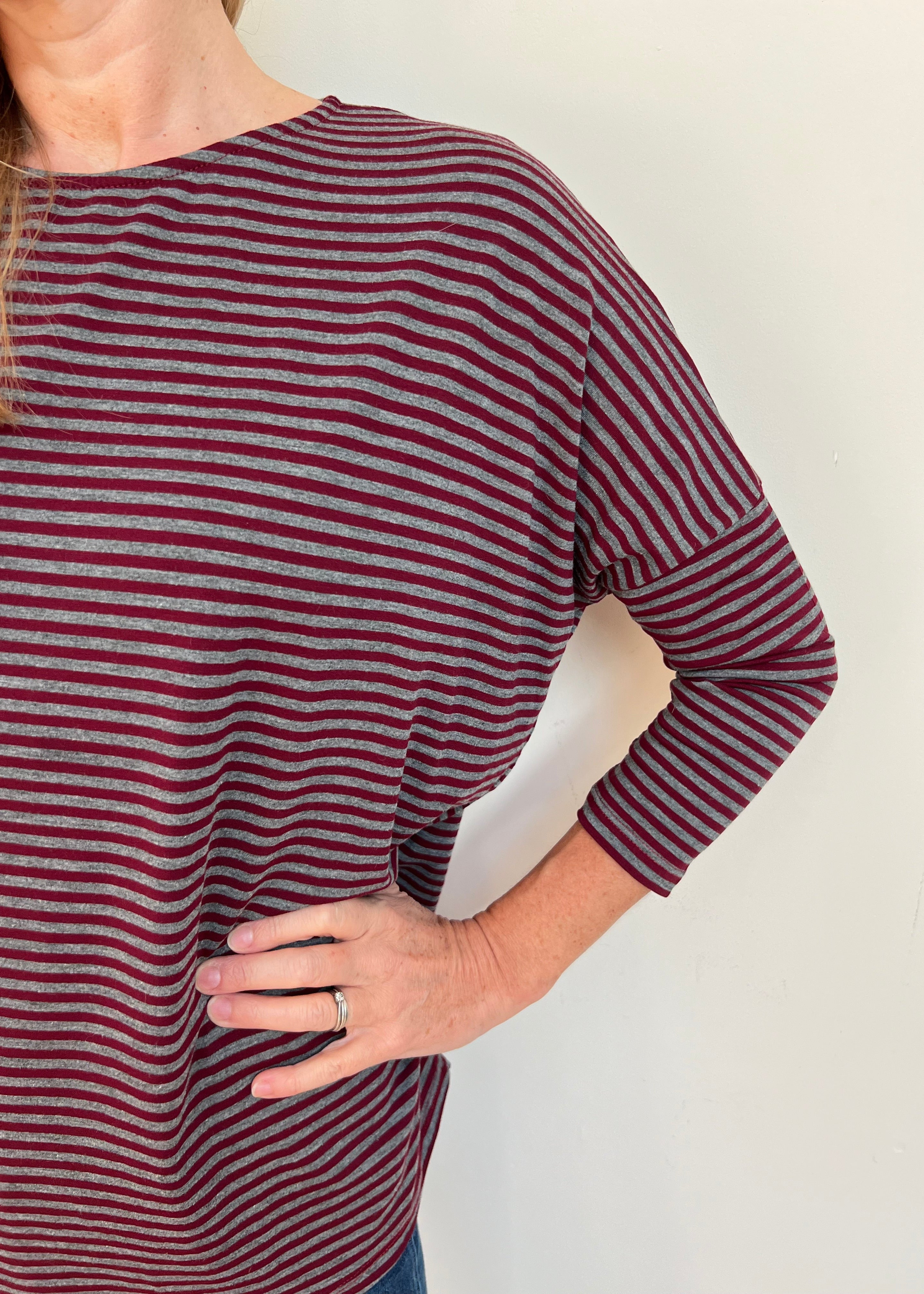 strati striped top maroon