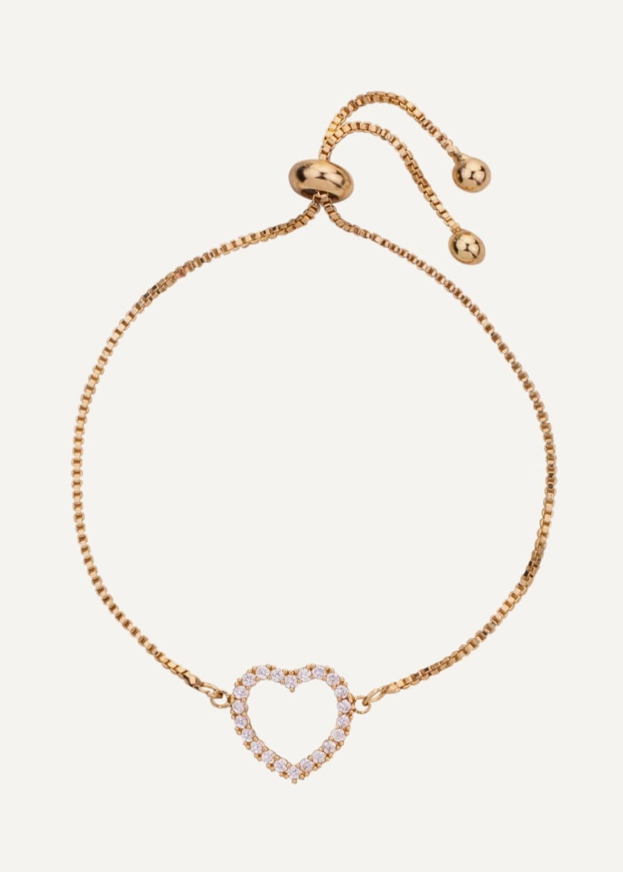 Rose gold bracelet with a heart-shaped clasp on a white background