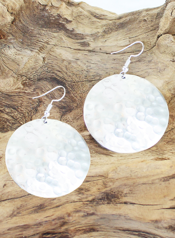 Beaten Metal Disk Earrings