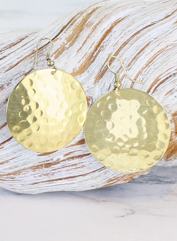 Beaten Metal Disk Earrings