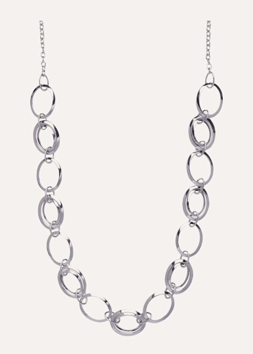 Silver chain necklace on a white background
