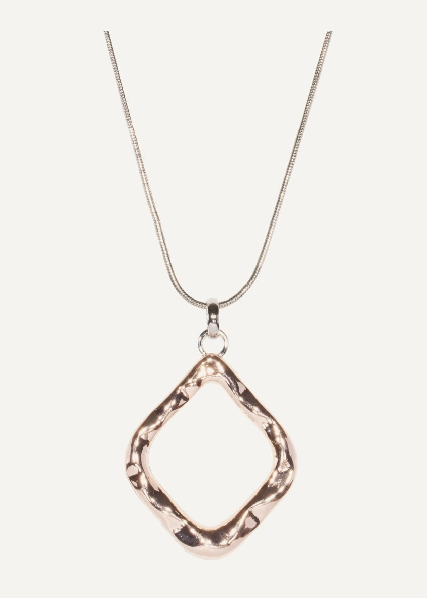 Necklace with a diamond-shaped pendant on a white background